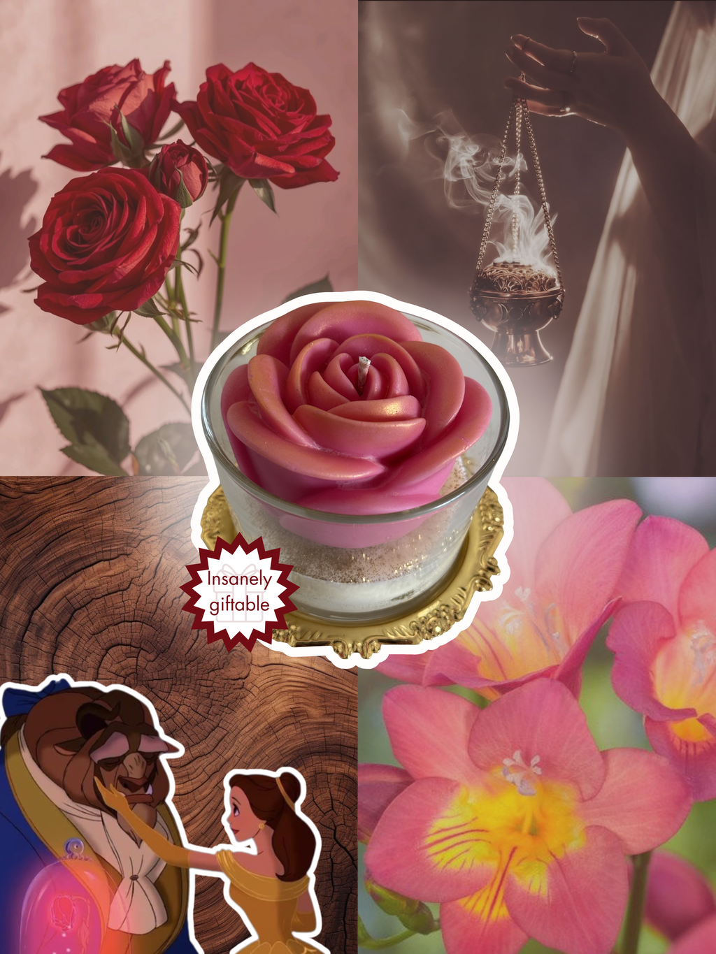 Vela Belle: Rosa, incenso e amadeirado 🥀